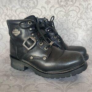 Harley-Davidson Women Motorcycle Black Leather Biker Boots with Buckle Sz 8